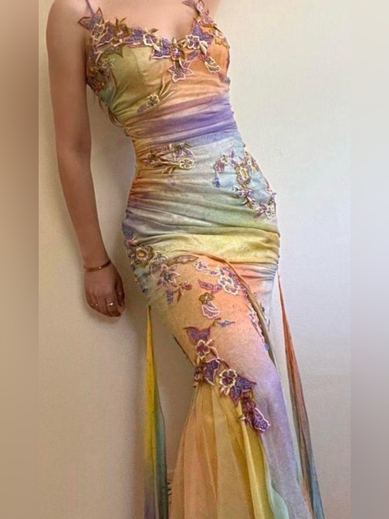 Isabella Collection Dresses & Skirts - Vintage 100% Silk Dress Vintage Rainbow Dress Prom Vintage Beaded Dress